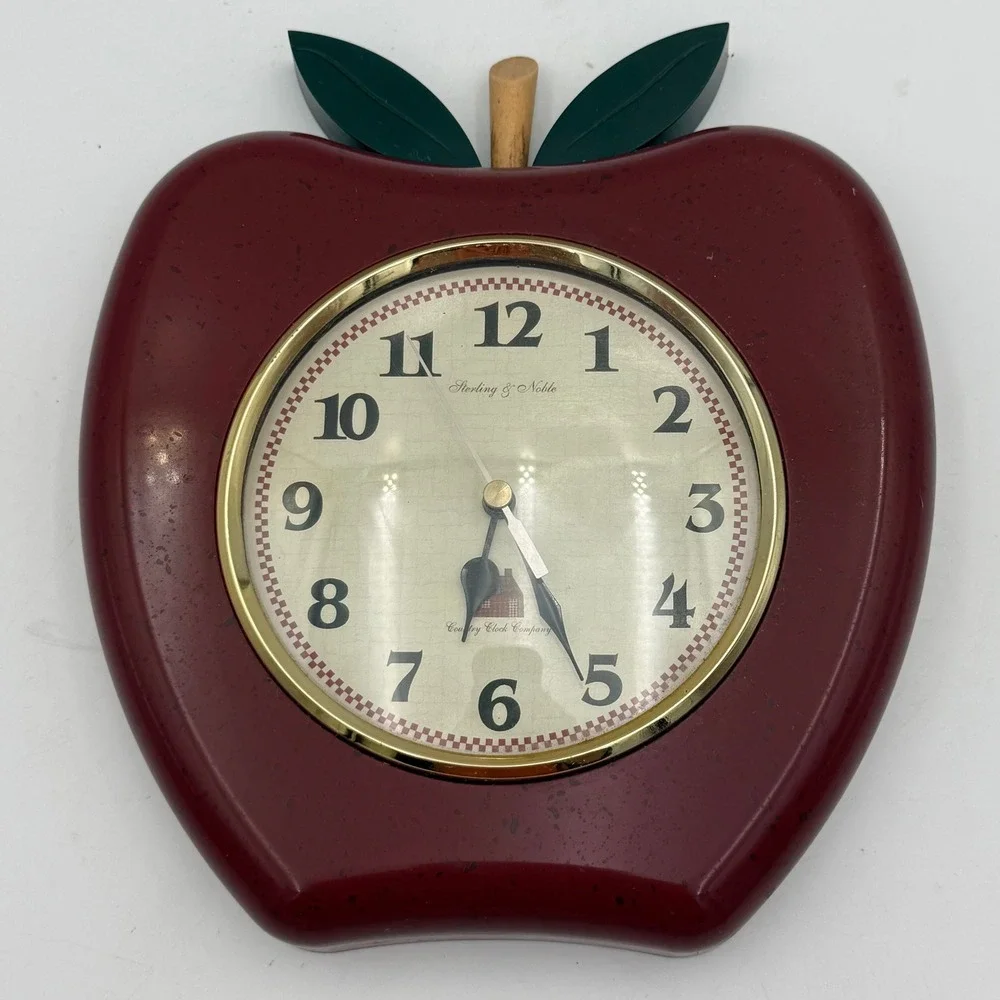 Sterling & Noble Red Apple Wall Clock Country Clock Company Farmhouse Decor